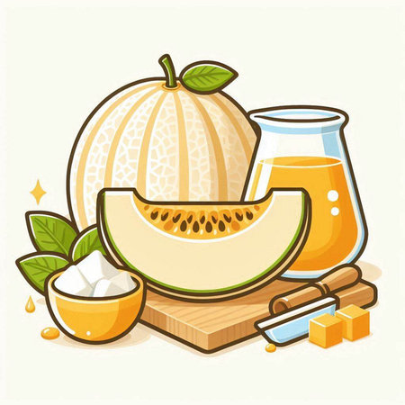 Melon and honey. Vector illustration of melon and honey.のイラスト素材