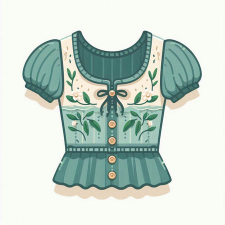 Cute hand drawn vector illustration of a vintage green blouse.のイラスト素材