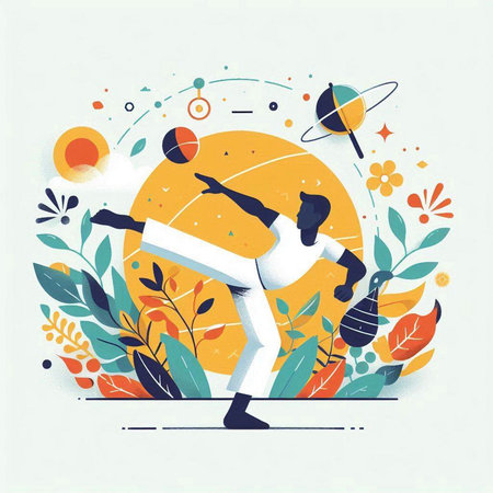 Vector illustration of a young man doing karate in the park.のイラスト素材