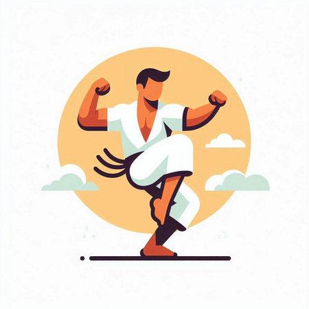 Cricket player in white kimono. Vector illustration.のイラスト素材
