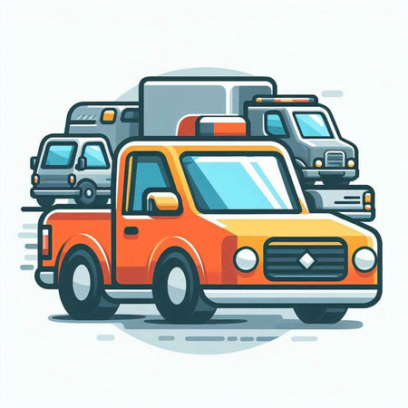Cartoon car with a lot of cars on the road. Vector illustration.のイラスト素材