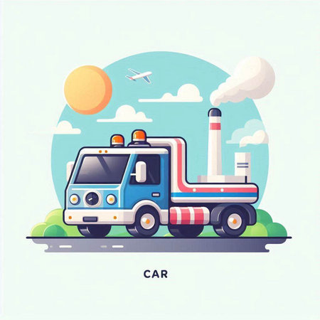 Car on the road. Vector illustration in flat style. Transport concept.のイラスト素材