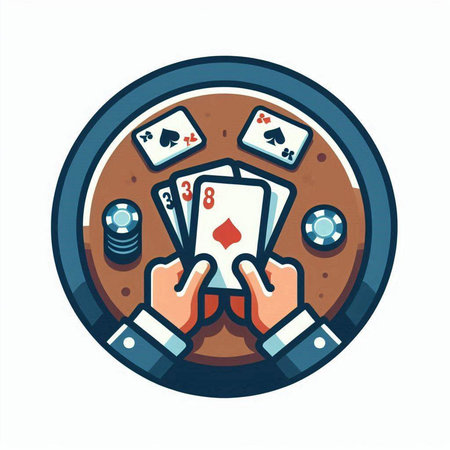 Vector illustration of playing cards in casino round icon on white background.のイラスト素材