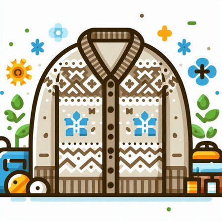 Vector illustration of a winter sweater on a white background with flowers.のイラスト素材