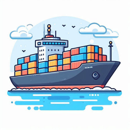 Cargo ship in the sea. Freight transportation. Vector illustrationのイラスト素材
