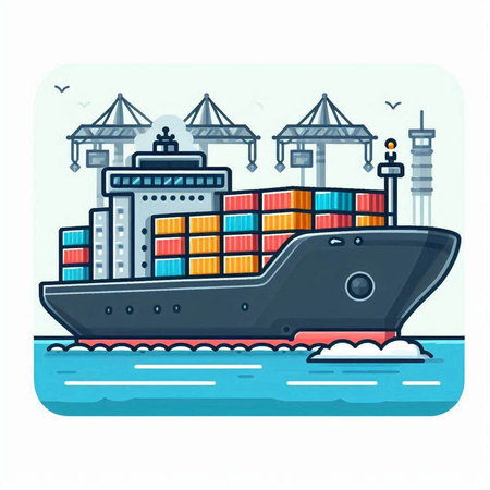 Cargo ship with containers. Freight transportation. Vector illustration.のイラスト素材