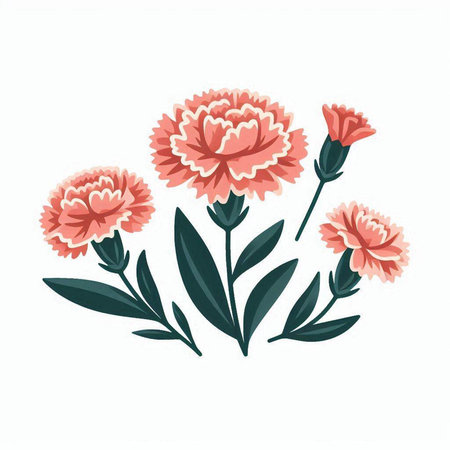 Carnation flowers isolated on white background. Hand drawn vector illustration.のイラスト素材