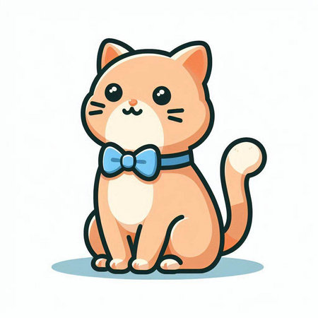Cute cartoon cat with bow tie on white background. Vector illustration.のイラスト素材