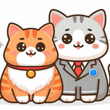 Cute cat and dog in school uniform. Vector cartoon illustration.のイラスト素材