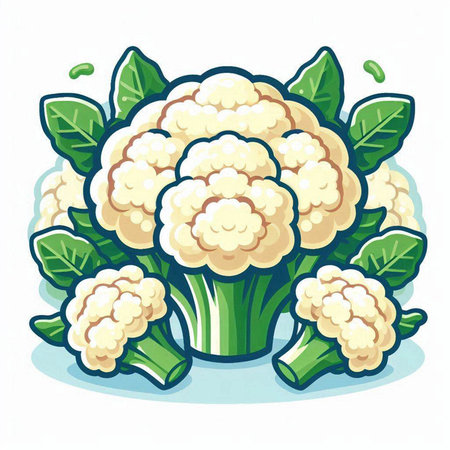 Cauliflower with green leaves on a white background. Vector illustrationのイラスト素材
