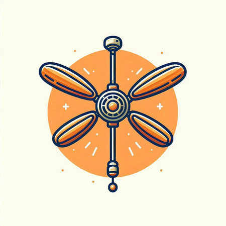 Ceiling fan icon, vector illustration in flat linear style.のイラスト素材