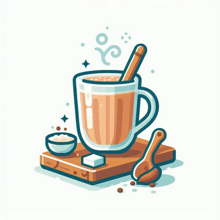 Cup of hot coffee with spoon and sugar. Vector illustration.のイラスト素材