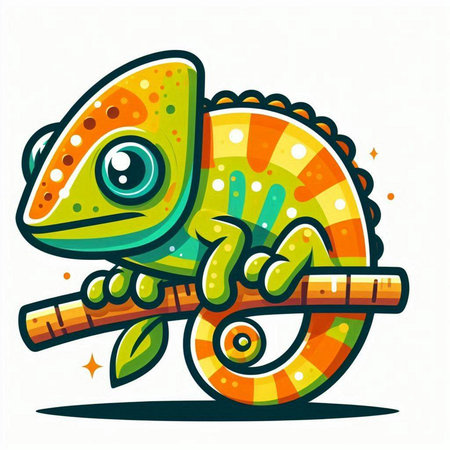 Cartoon chameleon on a white background. Vector illustration.のイラスト素材