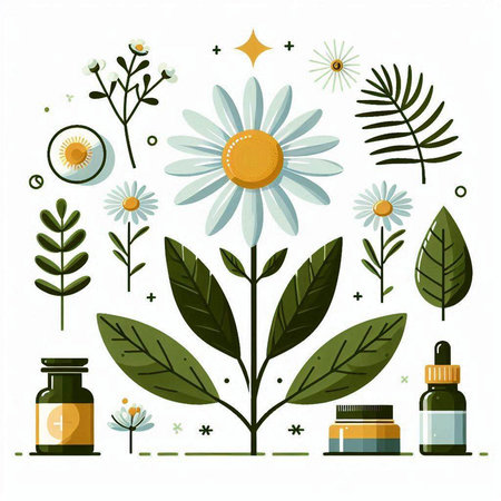 Vector set of natural cosmetics, icons and elements. Cosmetics, aromatherapy.のイラスト素材