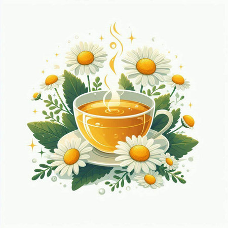 Cup of tea with chamomile flowers. Vector illustration.のイラスト素材