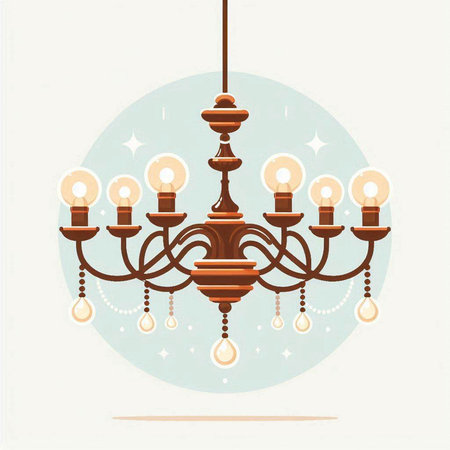 Retro chandelier with bulbs on a white background. Vector illustration.のイラスト素材