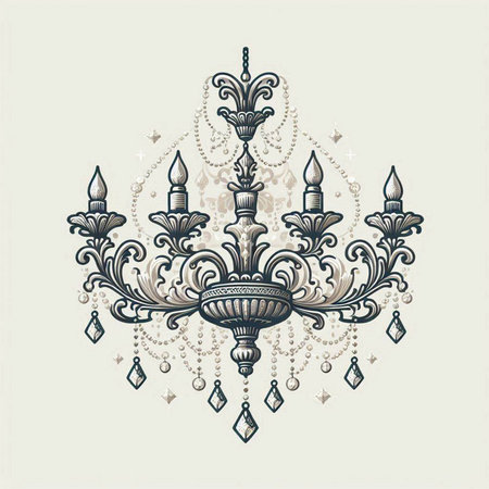 Vintage baroque chandelier. Hand drawn vector illustrationのイラスト素材