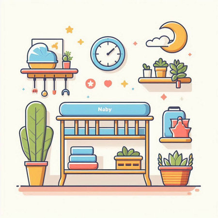 Furniture and interior design in flat style. Vector illustration.のイラスト素材
