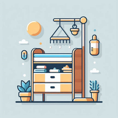 Bathroom interior with furniture. Flat design style vector illustration.のイラスト素材