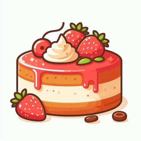 Cake with cream and berries isolated on white background. Vector illustration.のイラスト素材
