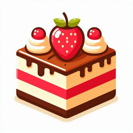 Vector illustration of a chocolate cake with strawberries on a white background.のイラスト素材