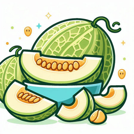 Illustration of fresh melon on white background. Vector illustration.のイラスト素材