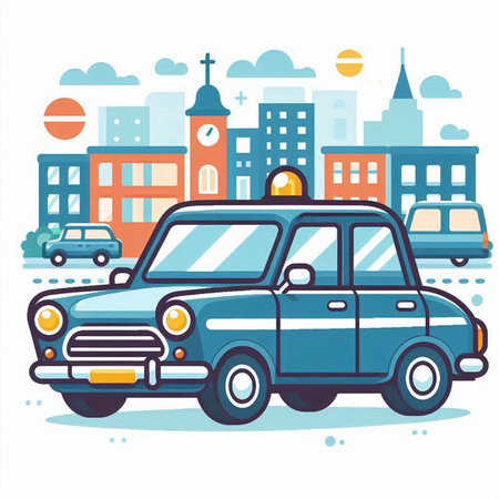 Car on the road in the city. Vector illustration, flat styleのイラスト素材