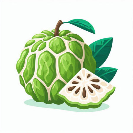 Custard apple isolated on white background. Vector illustration in cartoon style.のイラスト素材