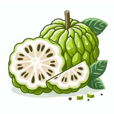 Sugar Apple or custard apple isolated on white background. Vector illustration.のイラスト素材