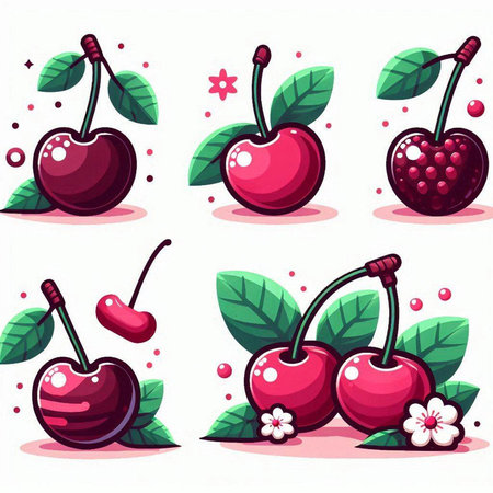 Cherry icon set. Cartoon illustration of cherry vector icons for web designのイラスト素材