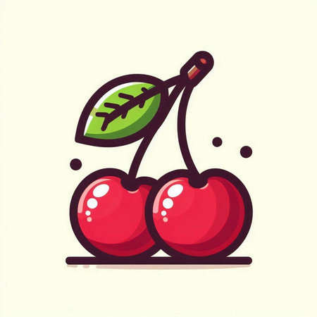 Cherries icon on white background. Vector illustration in cartoon style.のイラスト素材