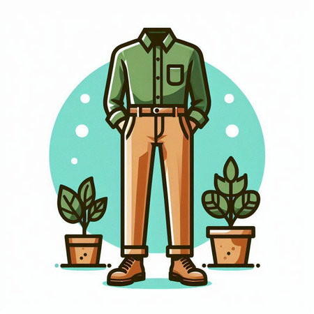Vector illustration of a man standing with a plant in a pot.のイラスト素材