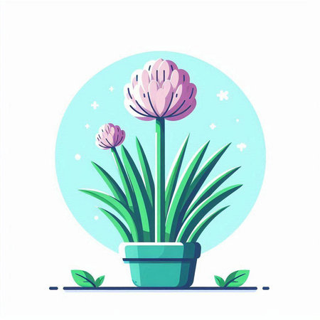 Flower in a pot. Vector illustration in flat cartoon style.のイラスト素材