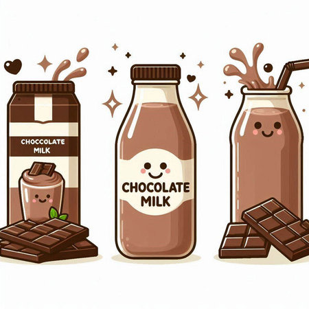 Chocolate milk in a bottle and chocolate bars. Vector illustration.のイラスト素材