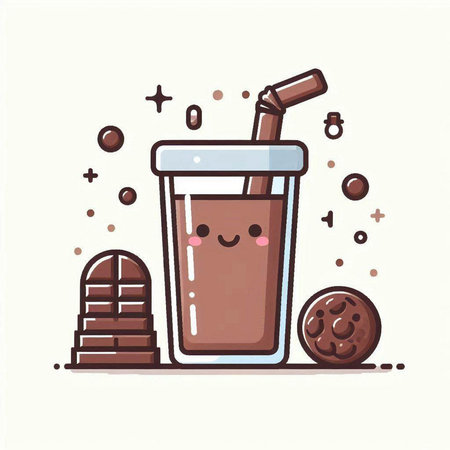 Cute illustration of chocolate milkshake with cookies. Vector illustration.のイラスト素材
