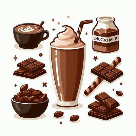 Coffee and chocolate icons set. Vector illustration in cartoon styleのイラスト素材