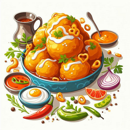 Indian cuisine. Traditional indian cuisine. Vector illustration of indian food.のイラスト素材