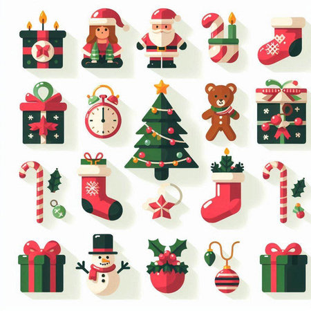 Set of Christmas flat icons on white background. Vector illustration for your designのイラスト素材