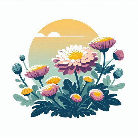 Illustration of daisies and sun on white background - vectorのイラスト素材
