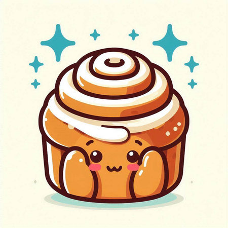 Cute happy cinnamon buns with stars in the background. Vector illustration.のイラスト素材