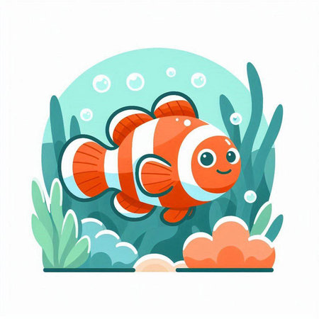 Cute cartoon clownfish in the sea. Vector illustration in flat styleのイラスト素材