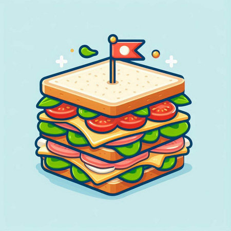 Illustration of a sandwich with a flag on a blue background.のイラスト素材