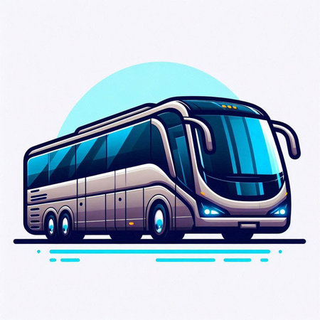 Vector illustration of a bus on a background of the blue sky.のイラスト素材