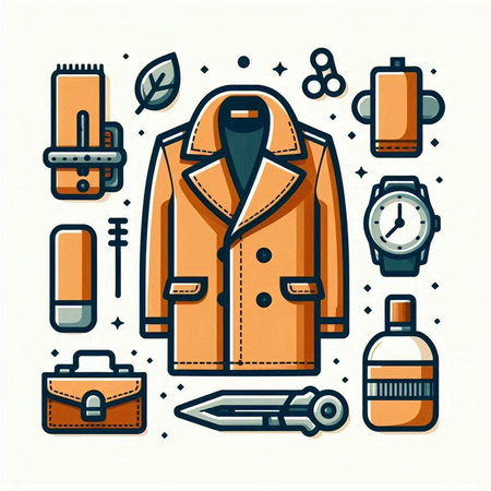 Vector illustration of men's clothing and accessories. Fashion and style.のイラスト素材
