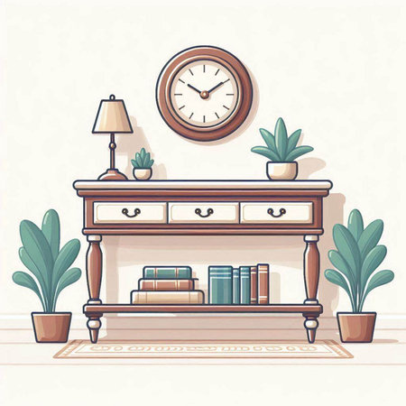 Living room interior with furniture and plants. Vector illustration in cartoon style.のイラスト素材