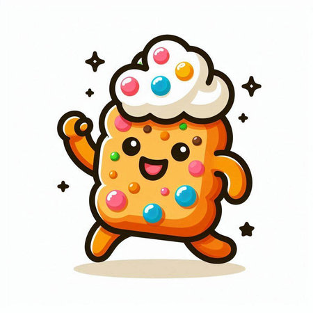 Cute cookie with whipped cream and sprinkles cartoon vector illustration.のイラスト素材