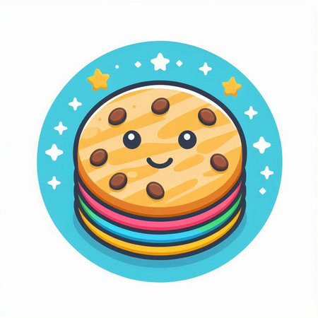 Cute cartoon vector illustration of chocolate chip cookies with stars around.のイラスト素材