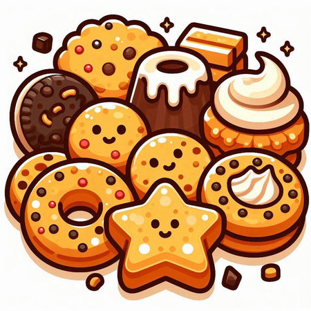 Cartoon illustration of a set of cookies with various fillings.のイラスト素材