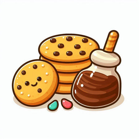 Cookies with chocolate and peanut butter in cartoon style. Vector illustration.のイラスト素材
