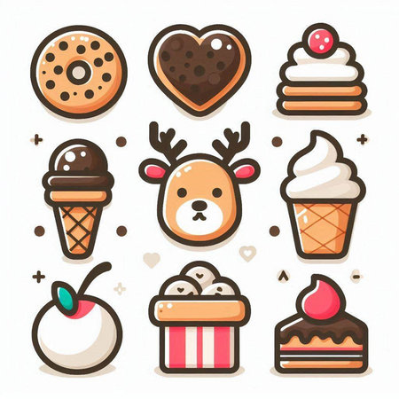 Set of cute Christmas and New Year icons in doodle style.のイラスト素材